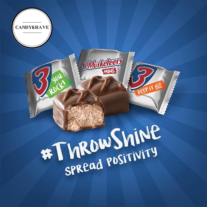3 Musketeers Way Mini Chocolate Bars - 1 lbs Fun Size Irresistible Mini Treats - Individually Wrapped Milk Chocolate Candy - Delicious Sweets for Christmas Holidays Pantry &amp Birthdays