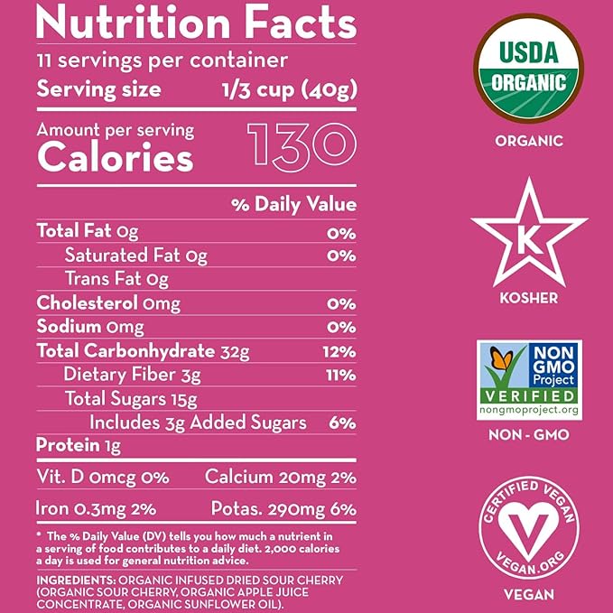 Sunny Fruit Soft Organic Dried Tart Cherries 16 Ounce Bulk Bag | No Preservatives | Healthy Sweet Snack | ORGANIC NON-GMO VEGAN HALAL KOSHER