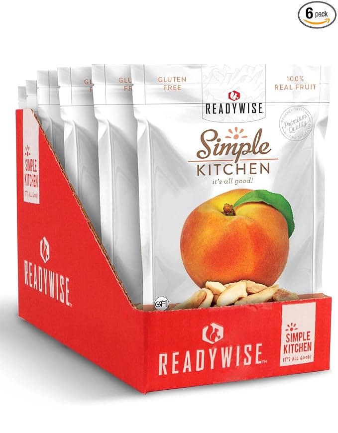 READYWISE - Simple Kitchen Freeze-Dried Peaches 1.16 oz Pack of 6 Vegetarian Gluten Free Snacks Peaches Dried Fruit Pre Workout Healthy Snacks Camping Backpacking Survival Food
