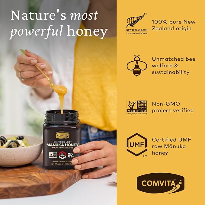 Comvita Manuka Honey UMF 5+ (MGO 83+) - Raw Manuka Honey New Zealand Pure &amp Unpasteurized Superfood for Immune Health Use in Tea Wild Monofloral Non-GMO - 1kg (32.5 oz)