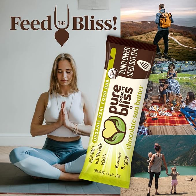 Organic Real Food Bar (Chocolate Sun Butter) Non-GMO Gluten Free Vegan Nutrition Bars Energy Bars Super Food Simple Ingredients Best Tasting Healthy Snack Breakfast Bars Dairy Free Soy Free