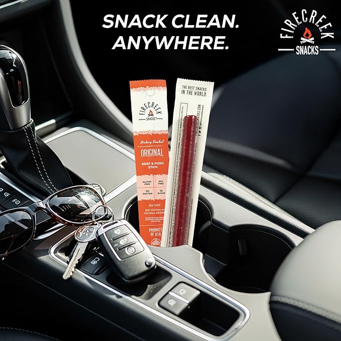 FireCreek Snacks Beef Sticks (Jerky Sticks) Hickory Smoked Beef &amp Pork Meat Sticks 20 Pack (1 oz) 7g Protein 1g Carbs Gluten Free Soy Free No MSG Original