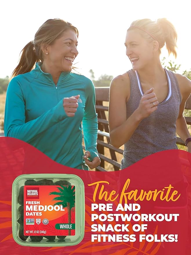 Natural Delights Medjool Dates Whole - Non-GMO Verified Fruit Good Source of Fiber &amp Potassium Naturally Sweet Snack for On-the-Go Large &amp Plump Dates - 12 oz Tub (Pack of 2)