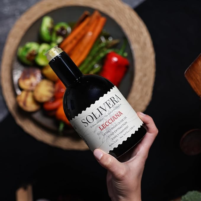 Solivera Lecciana Extra Virgin Olive Oil Cold Pressed Floral &amp Balanced 400+ High Polyphenols Gourmet &amp Healthy Organic Oil First Harvest Single-Origin Hand Picked Olive Oil