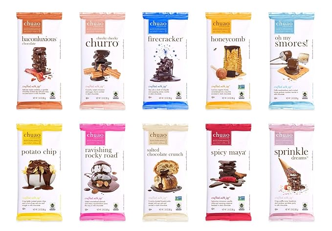 Chuao Chocolatier Gourmet Assorted Milk and Dark Chocolate Bar Gift Box | For Gift Baskets Christmas Valentines Birthday Care Package | 10 Ct