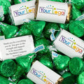 Personalized Candy Promotional Products Add Your Logo or Photo Party Favors 41 Custom Chocolate Miniatures and Approx. 90 Bulk Green Kisses (Approx. 131 Pcs)