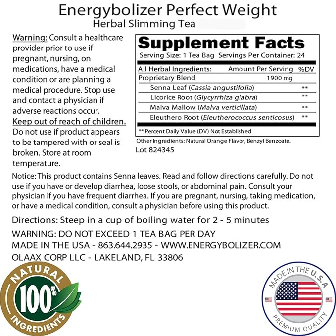 Energybolizer Perfect Weight Herbal Tea 24 Bags (Orange) – Natural Herbal Tea for Men and Women to Support Digestion and Overall Wellness