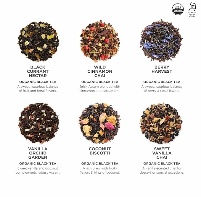 Teabloom Organic Black Forest Pyramid Tea Presentation Box 12 Assorted Black Tea Blends USDA Certified Organic Whole-Leaf Pyramid Tea Sachets