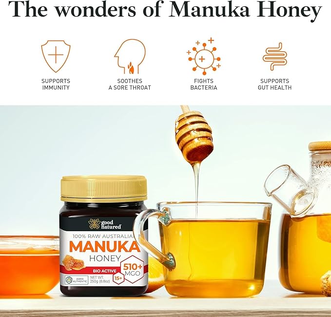 Good Natured Manuka Honey (MGO 510+) - High Grade Raw Manuka Honey Medical Grade Non-GMO Lab-Tested &amp AMHA Certified BPA-free 8.8 oz