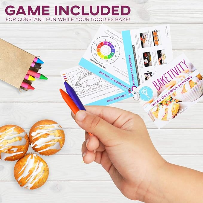 Baketivity Kids Baking DIY Activity Kit - Bake Delicious Confetti Muffins with Pre-Measured Ingredients – Best Gift Idea for Boys and Girls Ages 6-12 – Includes Free Hat and Apron