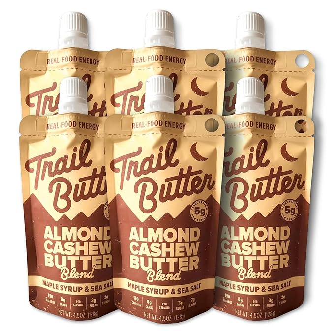 Trail Butter Big Squeeze Nut Butter Energy Pouches 4.5oz (6-Pack) – Real Food Endurance Fuel Protein Snack for Hiking Camping &amp Active Lifestyles – 20g of Protein per Pouch – Maple Syrup &amp