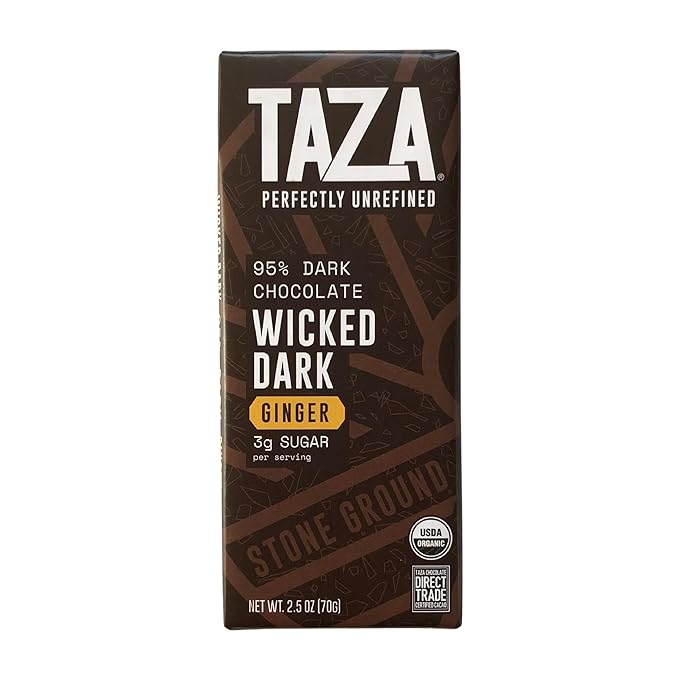 Taza Chocolate Organic Amaze Bar 95% Stone Ground Wicked Dark with Ginger 2.5 Ounce (10 count) Vegan