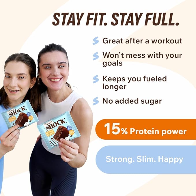 FitnesSHOCK Protein Brownies – Dark Chocolate &amp Coconut Dessert Bars – Low Sugar Dessert Snack (2g Total Sugar No Added Sugar) – Healthy Snack – 10 Count