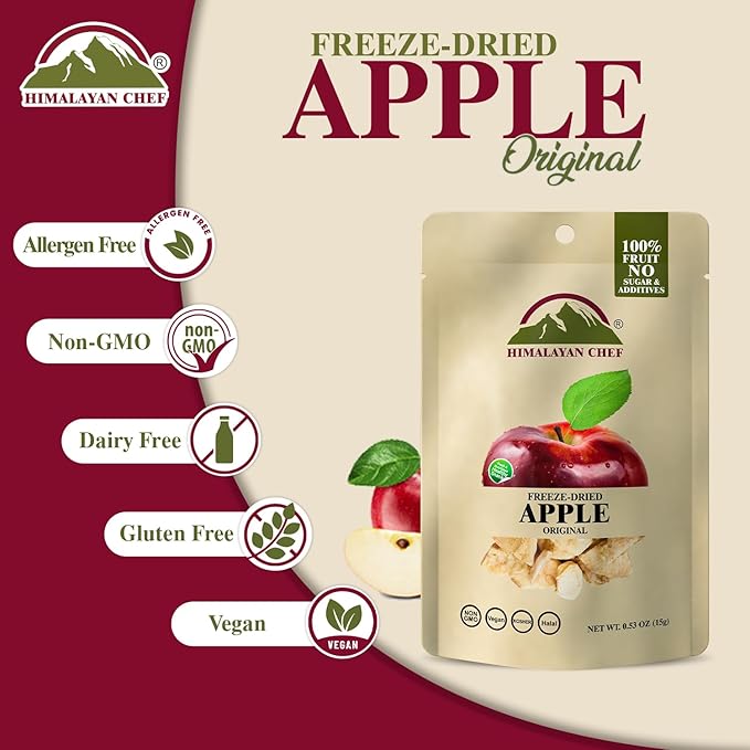 Himalayan Chef Freeze-Dried Apple 15g/Each (Pack of 20) | Organic Dried Fruit Snacks Healthy Snack for Kids &amp Adults | Baby Snacks Freeze-Dried Fruit