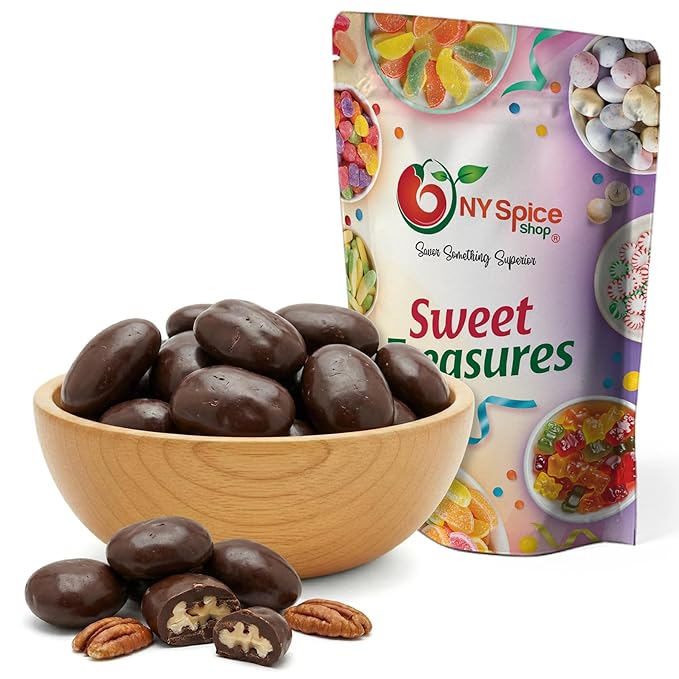 NY Spice Shop Dark Chocolate Pecans - 1 Pound Gourmet Chocolate Nuts - Winter Holiday Candies for Parties Dessert Tables Gift Baskets Seasonal Snacking and Winter Festive Treats