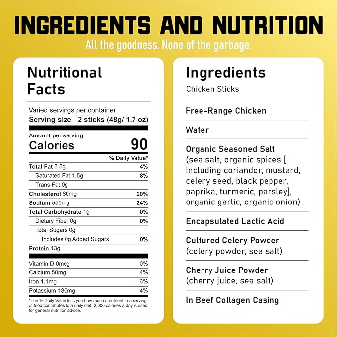 Nick's Sticks Free Range Clean &amp Balanced Chicken Snack Sticks | Made in the USA | Gluten Free | Paleo Keto Whole30 Approved | No Soy Antibiotics or Hormones (12-1.7oz. Packages of 2 Sticks)