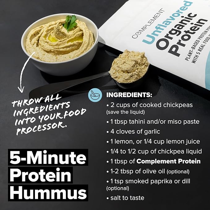 Complement Organic Unflavored Vegan Protein Powder (30 Servings) Low Carb Low Calorie Sugar Free Soy Free Non-GMO Gluten Free Non Dairy- Yellow Pea Pumpkin Seed- 15g Plant Based Protein Powder