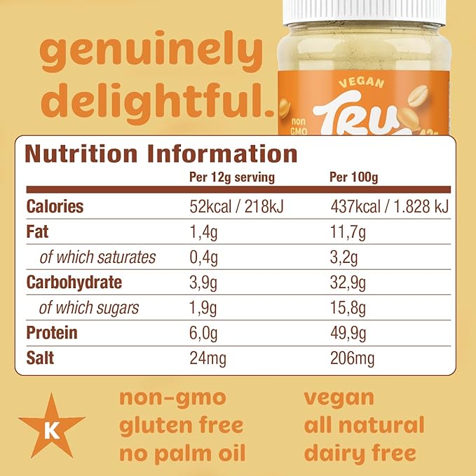 Tru-Nut Peanut Butter Powder - Original &amp Chocolate Flavor 16oz Jars - Vegan Protein Powder - Gluten Free - Low Net Carbs - Non-GMO - Low Calorie Peanut Butter