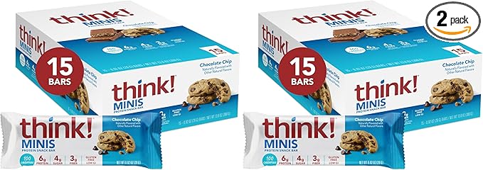 think! MINIS Protein Snack Bars Gluten Free Chocolate Chip 15 Count (Pack of 2)