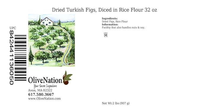 OliveNation Dried Turkish Figs Diced in Rice Flour Perfect for Baking Cooking Topping Edible Decoration - 32 ounces