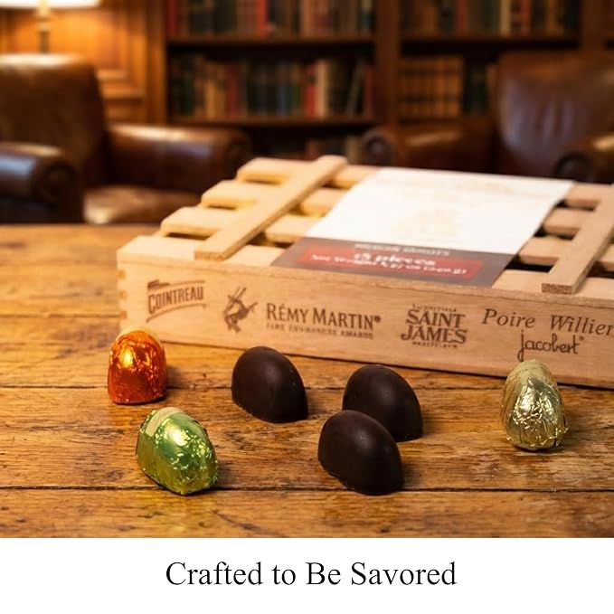 ANDY ANAND CHOCOLATIER European Flavor-Inspired Dark Chocolate Bottles – Smooth Filled Dark Chocolate Assortment Gluten Free Gourmet Chocolates in Elegant Wooden Gift Box (18 Pieces)