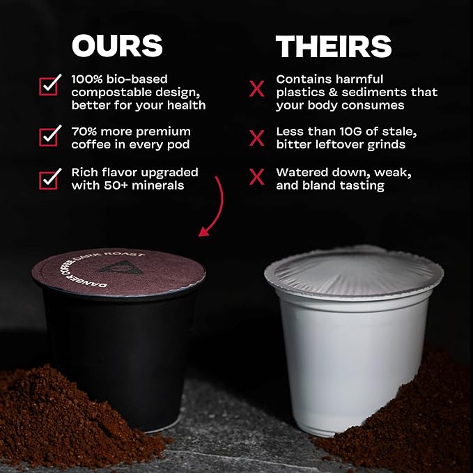 Danger Coffee by Dave Asprey Remineralized Mold Free &amp Lab Tested Compostable Pods | Dark Roast 12 Pods