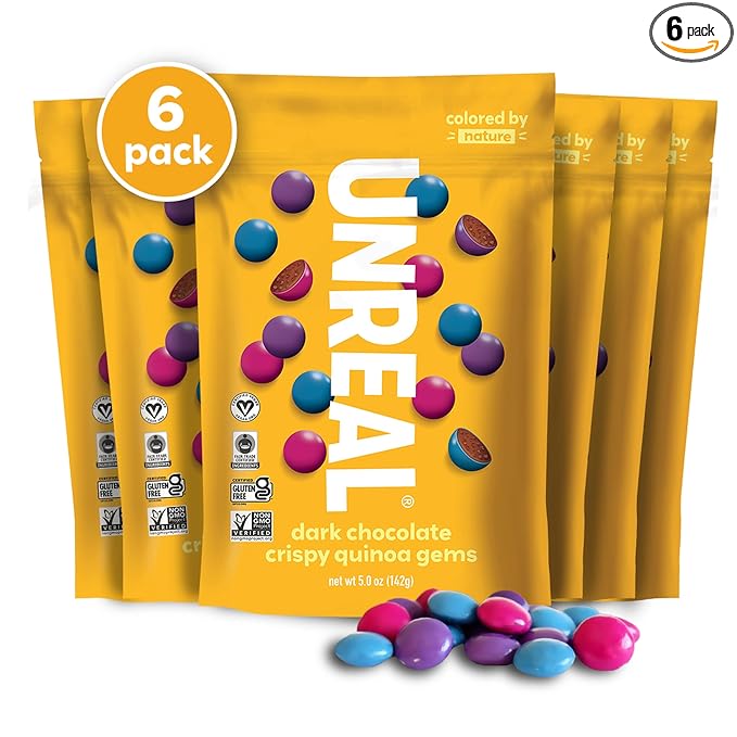 Unreal Dark Chocolate with Crispy Quinoa Zero Sugar Alcohols Non-GMO 5 Oz (Pack of 6)