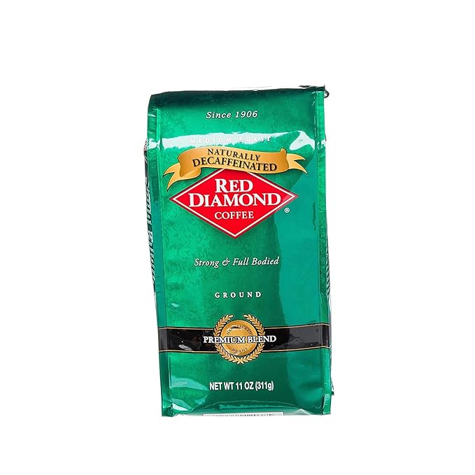 Red Diamond Ground Coffee Decaffeinated Medium Roast 100% Arabica Premium Beans Strong &amp Full-Bodied Flavor 11 Ounce Resealable Bags (4 Pack)