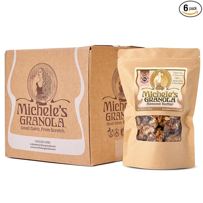 Michele's Granola Almond Butter Handmade Whole Grain Vegan Gluten-Free &amp Non-GMO 12oz Resealable Bags Pack of 6
