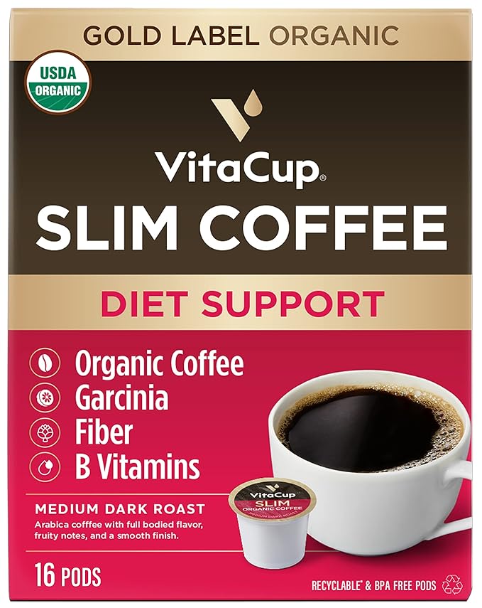VitaCup Focus &amp Slim Coffee Pods Boost Focus &amp Immunity w/Lions Mane Chaga B Vitamins D3 16CT | Boost Diet &amp Metabolism with Ginseng Garcinia B Vitamins 16ct