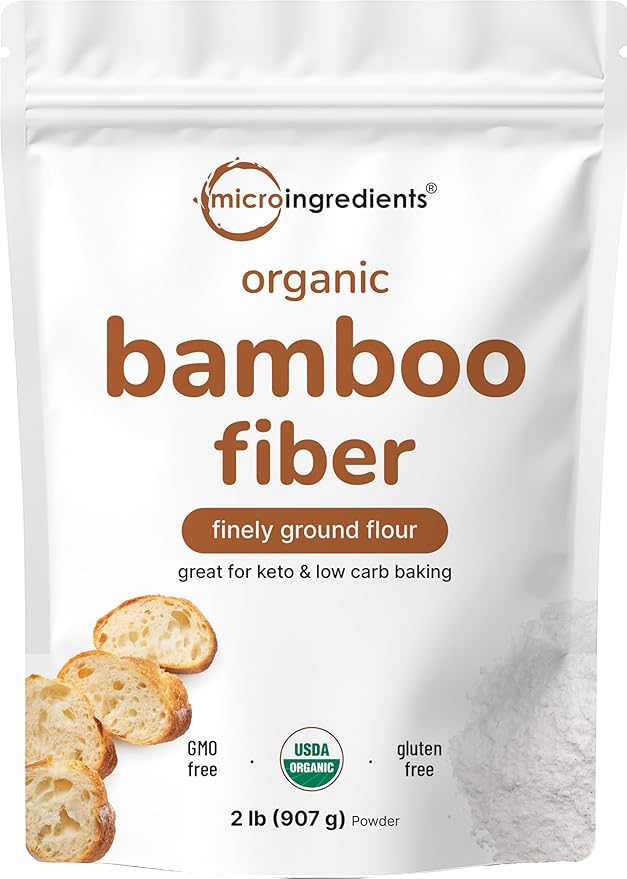 Organic Bamboo Fiber Powder 2lbs | Keto Flour for Low-Carb Baking &amp Cooking | Low Calorie Flour | Rich in Silica Prebiotics &amp Minerals | Non-GMO Keto Friendly Gluten Free