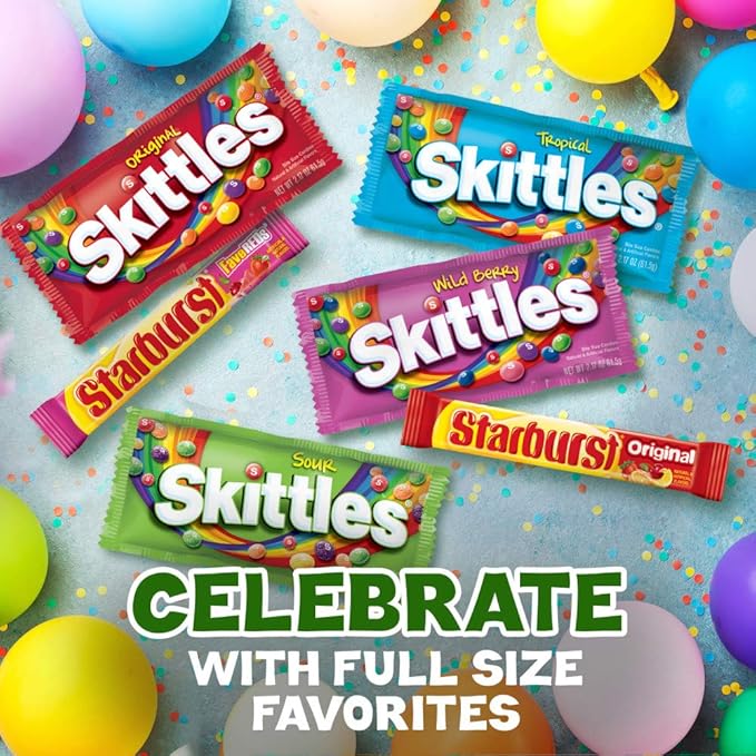 SKITTLES &amp STARBURST Variety Pack Full Size Chewy Candy Assortment 62.79 oz 30 Count (Pack of 2)