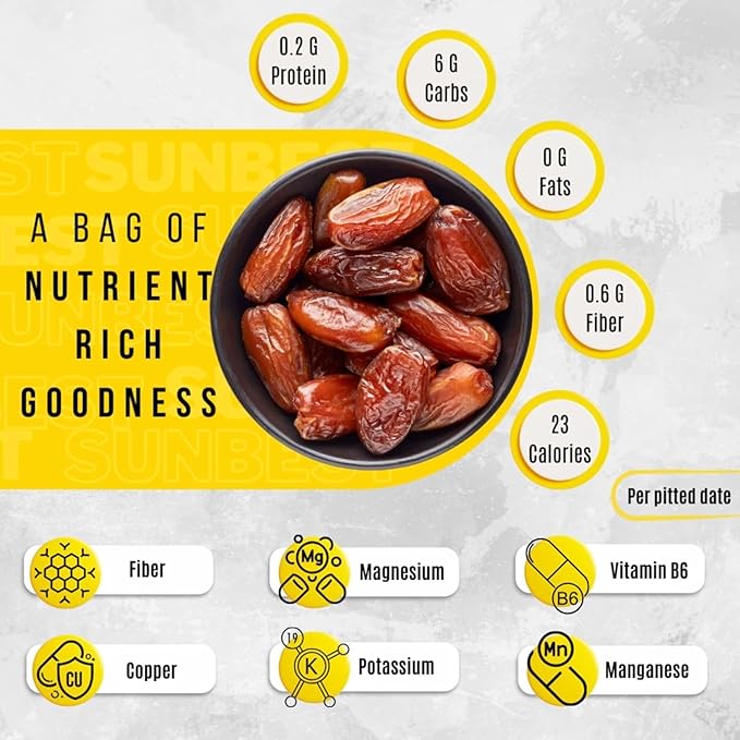 Sunbest Natural Deglet Noor Organic Dates 4 lbs – Pitted &amp Whole – Bulk Dried Fruit Snack For Kids &amp Adults – Naturally Sweet For Baking &amp Cooking – Chewy Fiber Rich Kosher &amp No Sug