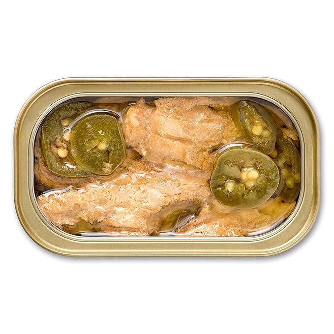 King Oscar Mackerel in Olive Oil with Jalapeño Peppers 4.05 Ounce Cans (Pack of 12 Packaging May Vary) Skinless &amp Boneless Wild Caught Canned Mackerel