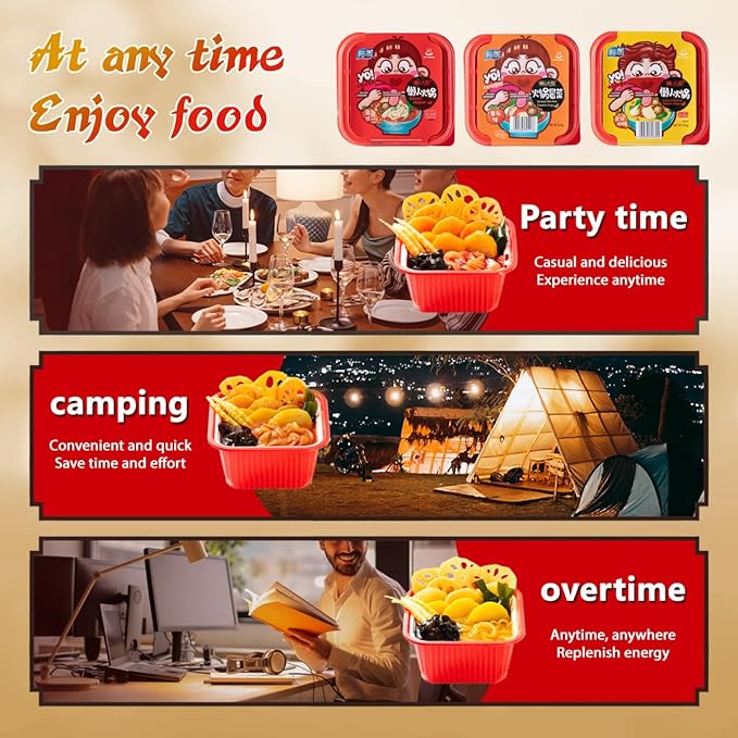 3 Pack Yumei Instant Hotpot Self-Heating 425g with Vegetable and Noodles in Like Real Life Spicy Flavor Hotpot (Spicy &amp Hot)
