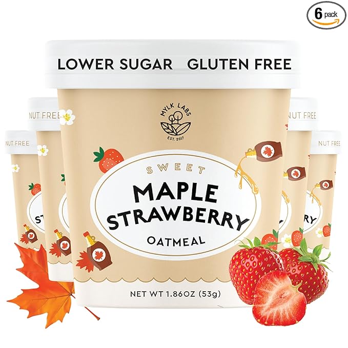 Mylk Labs Maple Strawberry Protein Oatmeal Cups Whole Grain Low Sugar High Fiber Breakfast with Superfoods Quick &amp Easy On the Go Instant Oatmeal Rolled Oats Gluten Free Vegan Nut Free