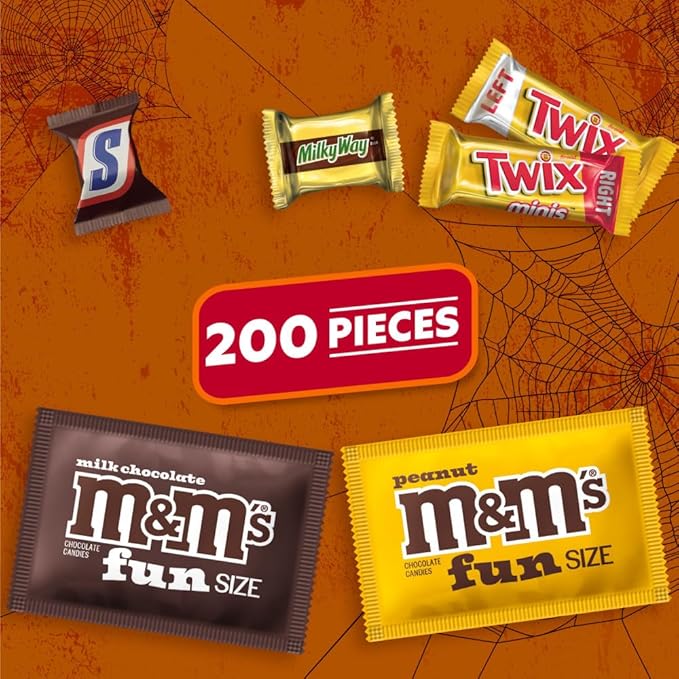 M&ampM'S SNICKERS TWIX &amp MILKY WAY Milk Chocolate Halloween Candy Variety Pack 200 Ct Bulk Assorted Chocolate Candy Variety Pack (Pack of 2)