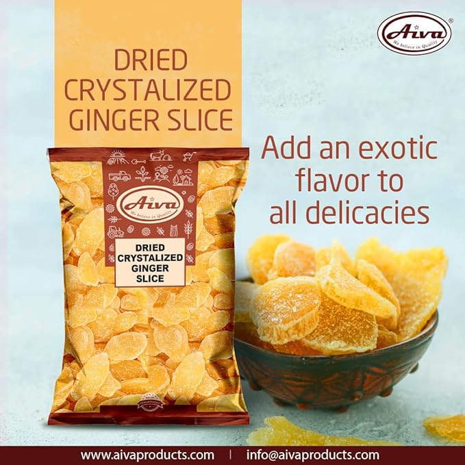Aiva Dried Crystallized Ginger Slices - 5 LB Crystalized Ginger Pieces Candied Ginger Slice for Baking &amp Digestive Support
