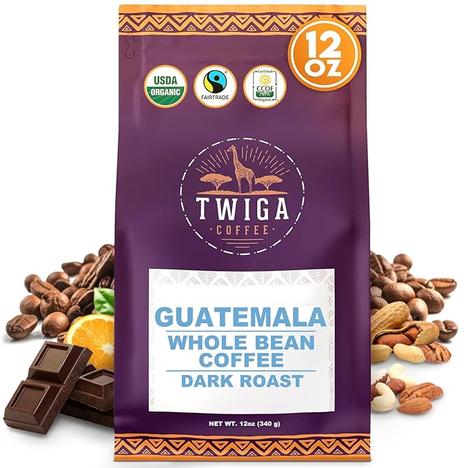 Twiga Coffee Guatemalan Coffee Beans – Premium Dark Roast Arabica Guatemala Whole Beans with Rich Chocolate Nutty &amp Orange Notes – Single Origin Whole Bean Coffee – 12 oz