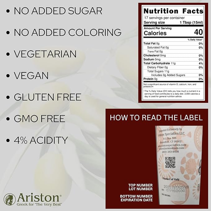 Ariston The Very Best Premium Balsamic Vinegar – Barrel Aged Gourmet Quality Product of Italy – Vegan Gluten Free GMO Free No Added Sugar All-Natural 8.45 fl oz (250ml) Mango