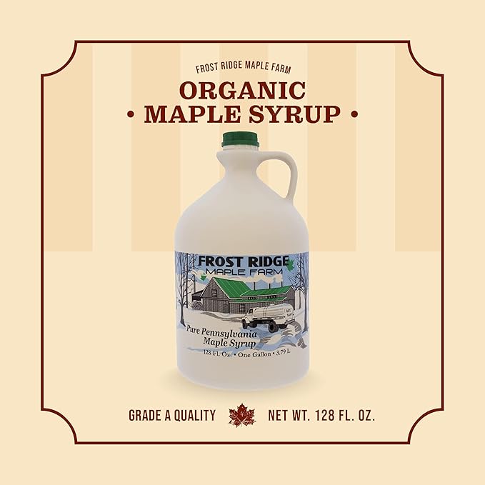 Frost Ridge Maple Farm Organic Maple Syrup Grade A Gallon (128 FL Oz) Dark Robust (formerly Grade B)