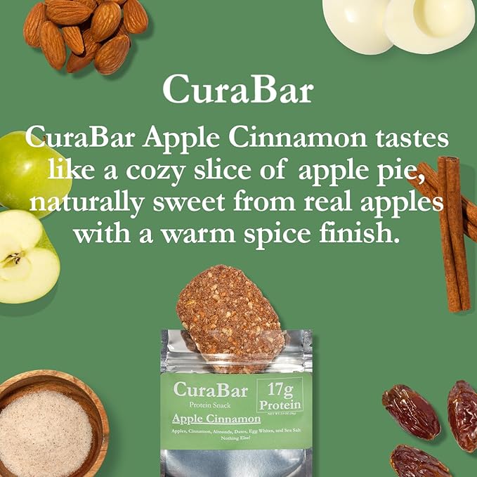 CuraBar Protein Bars – 17g Protein Low Carb Gluten Free Dairy Free Healthy Snack Seed Oil Free No Artificial Ingredients 12 Count Apple Cinnamon