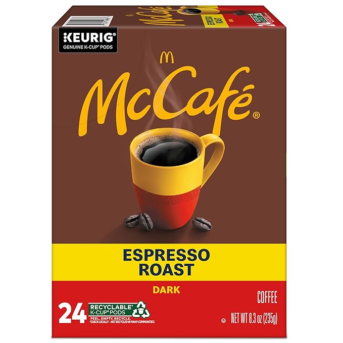 McCafe Espresso Roast Coffee Keurig Single-Serve K-Cup Pods 96 Count (4 Packs of 24) Dark Roast Made with Arabica Beans Bold Flavor with Bittersweet Chocolate &amp Toasted Nut Notes