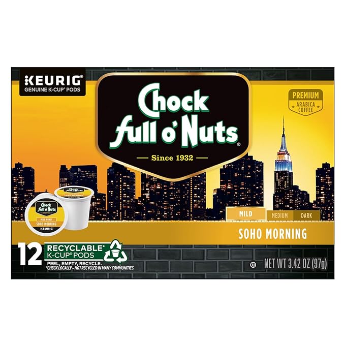 Chock Full o'Nuts Coffee K-Cup Pods (Midtown Manhattan Soho Morning &amp Upper West Side) Variety Pack