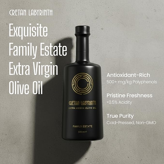 CRETAN LABYRINTH Family Estate High Phenolic (Lab Report Over 1000 mg/kg) Antioxidant Polyphenol Rich 2025 Harvest Greek Extra Virgin Olive Oil Cold Pressed Multiple Award Winner Monovarietal Koroneik