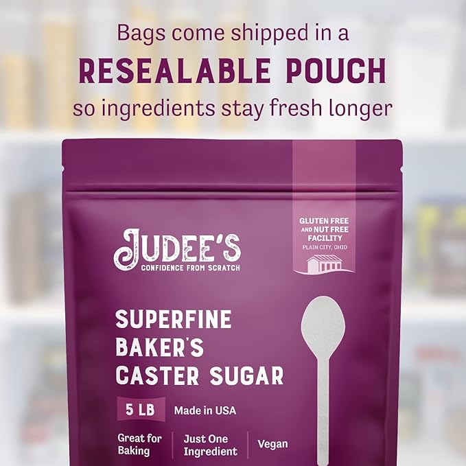 Judee's Gluten Free Superfine Caster Sugar - Ideal Caster Sugar for Baking Delicate Desserts - Gluten-Free Resealable Pouch - 80 oz Pack of 1