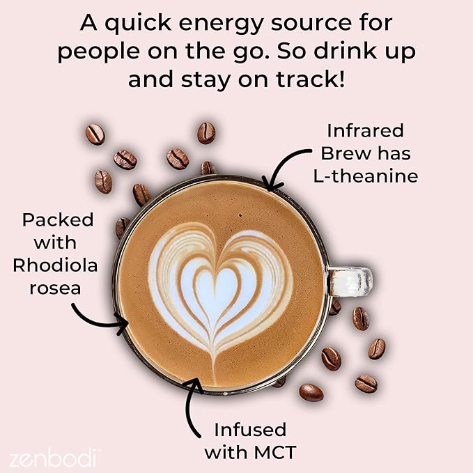 Zenbean Infrared Brew - 24 Low Acid Coffee Pods Nootropic Coffee Capsules with Rhodiola Rosea K-Cup Compatible with Capsule Machines Balanced Flavor Helps Improve Focus &amp Alertness