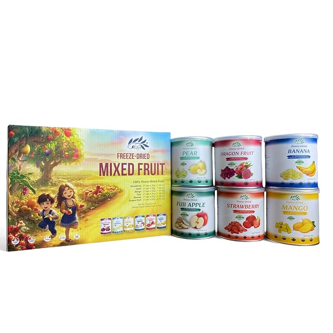 CHAVI Freeze Dried Fruits - Mixed | 6 in 1 | No Added Sugars or Preservatives - Non-GMO Vegan Gluten-Free | Gift Box | 230 g | 8.1 oz | 6 Cans