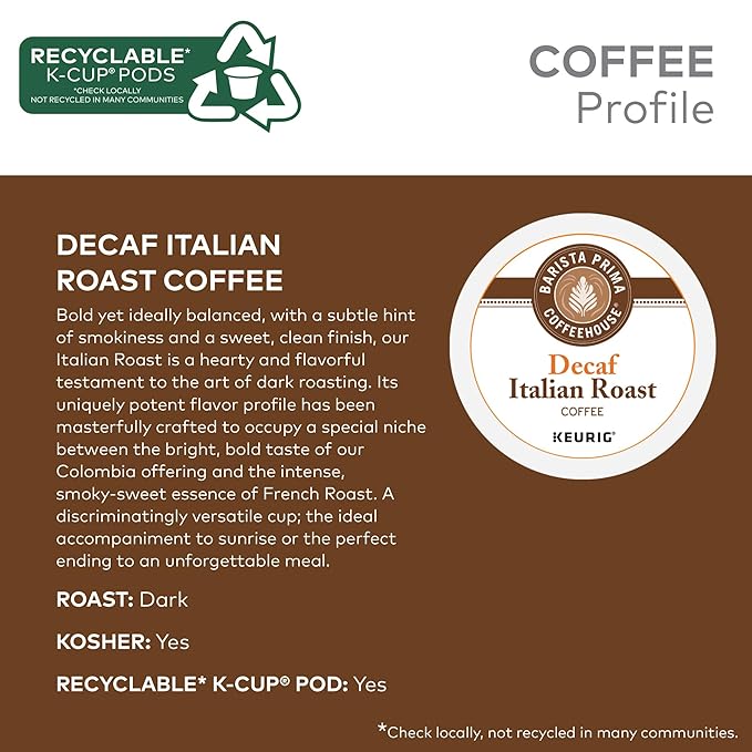 Barista Prima Coffeehouse Italian Roast Decaf Keurig Single Serve K-Cup Pods 96 count