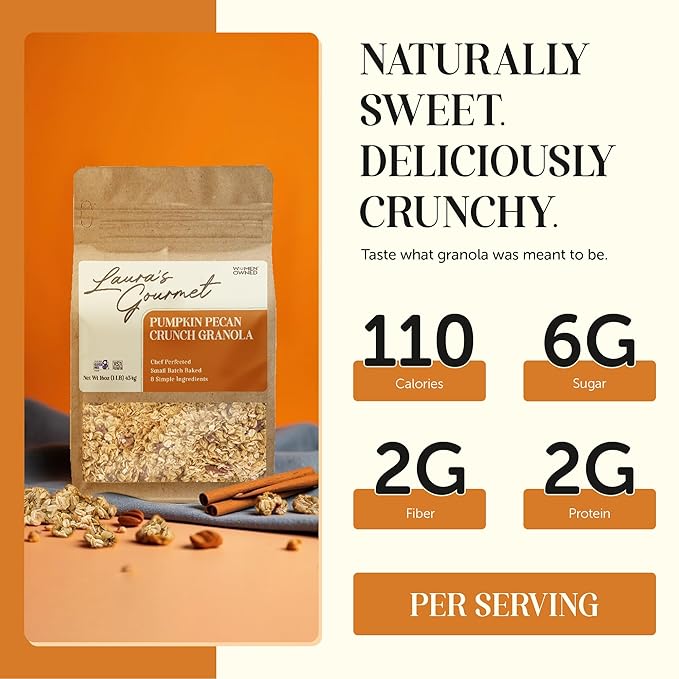 Laura's Gourmet Granola - Pumpkin Pecan Crunch - Gluten Soy &amp Dairy Free - Organic Premium Honey Pecan Halves &amp Spices Artisan Chef's Trifecta of Taste Texture &amp Mouthfeel - 16 OZ
